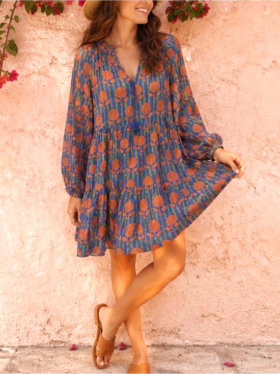 Oliphant Dresses & Skirts - Oliphant Silk Cotton Tie Front Balloon Mini Dress Long Sleeve Tulip Orange